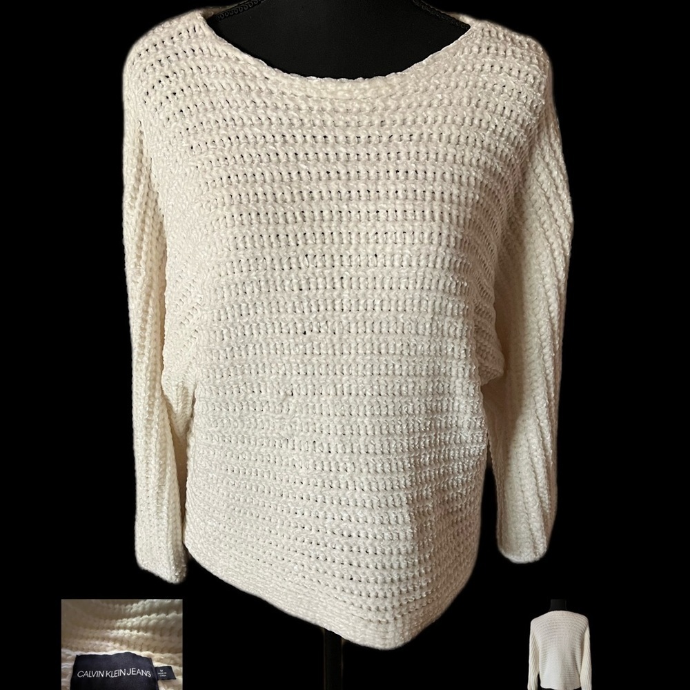 Calvin Klein Jeans Off White Open Weave Knit Sweater Size M